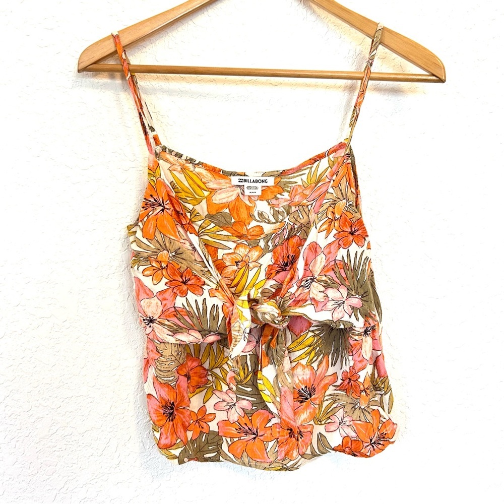 Billabong Blouse Women Medium Sleeveless Front Tie Floral Tropical